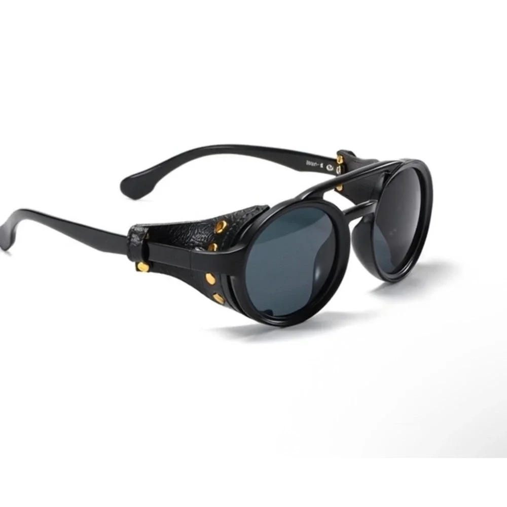Steampunk Sunglasses Round Goggles Side Shield Rivets Retro Vintage Style Lentes